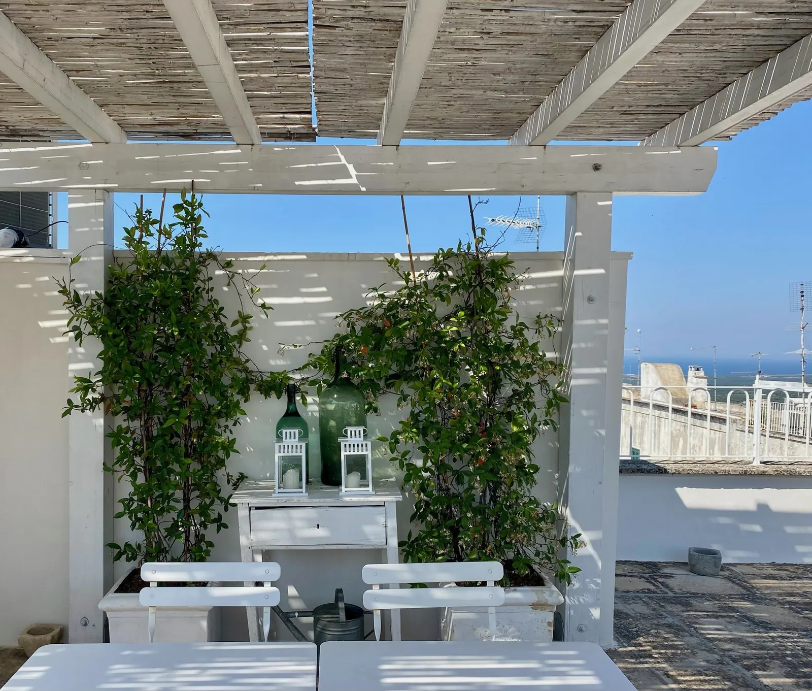 Shaded pergola on the rooftop terrace